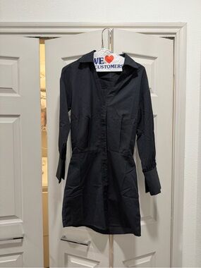 Women's Black Pinstripe Button-Front Blazer Dress